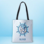 Nautische Schattigee Dolfijn & Anker in Ship Wheel Tote Bag
