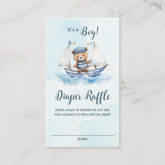 Nautische Schattigee Teddy Bear Boat Baby Luierraf Informatiekaartje (Voorkant)