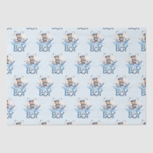 Nautische Schattigee teddybeer Blue Boat Het is ee Tissuepapier (Voorkant)