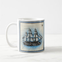 Nautische scheepsstijl koffiemok in vintage stijl