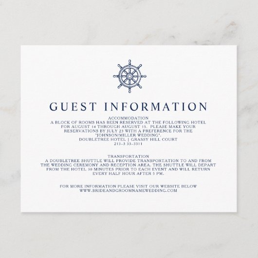 Nautische Scheepswiel Gastinformatie Informatiekaartje (Voorkant)