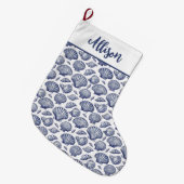 Nautische Schelpen Blauw Wit Grote Kerstsok (Voorkant (Hangend))
