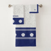 Nautische schelpen op Navy Badhanddoek Set Bad Handdoek (Insitu)