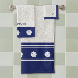 Nautische schelpen op Navy Badhanddoek Set Bad Handdoek