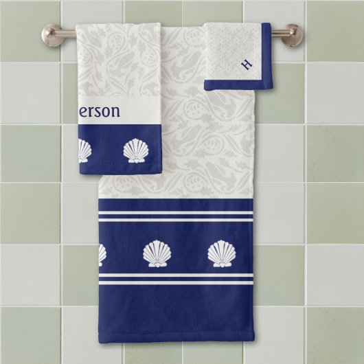 Nautische schelpen op Navy Badhanddoek Set Bad Handdoek