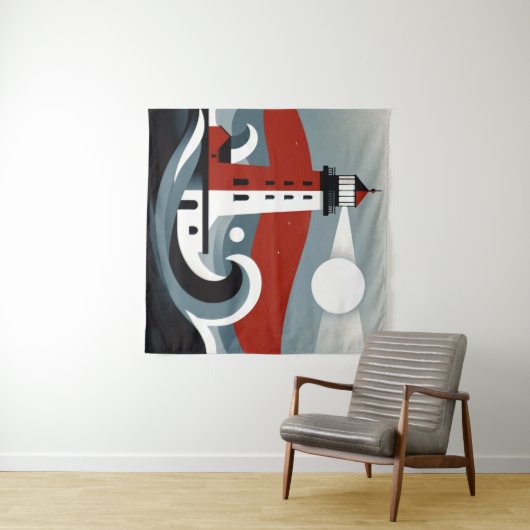 Nautische schemering in modernistische golven wandkleed (In Situ (horizontaal))