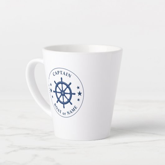 Nautische Schepen Helm Kapitein Boot of Naam 2 Opz Latte Mok (Linkerhoek)