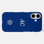 Nautische Schepen Wiel Blauw+Wit (Personaliseer) Case-Mate iPhone Case (Achterkant (horizontaal))