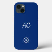 Nautische Schepen Wiel Blauw+Wit (Personaliseer) Case-Mate iPhone Case (Achterkant)