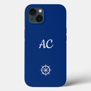 Nautische Schepen Wiel Blauw+Wit (Personaliseer) Case-Mate iPhone Case