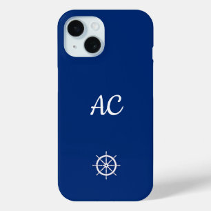 Nautische Schepen Wiel Blauw+Wit (Personaliseer) iPhone 15 Case