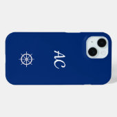 Nautische Schepen Wiel Blauw+Wit (Personaliseer) Case-Mate iPhone Case (Achterkant (horizontaal))
