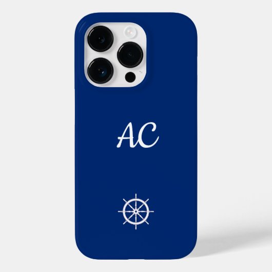 Nautische Schepen Wiel Blauw+Wit (Personaliseer) Case-Mate iPhone Case (Achterkant)