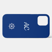 Nautische Schepen Wiel Blauw+Wit (Personaliseer) Case-Mate iPhone Case (Achterkant (horizontaal))