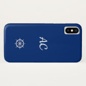 Nautische Schepen Wiel Blauw+Wit (Personaliseer) Case-Mate iPhone Case (Achterkant (horizontaal))