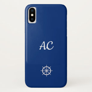 Nautische Schepen Wiel Blauw+Wit (Personaliseer) Case-Mate iPhone Case