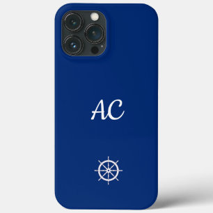Nautische Schepen Wiel Blauw+Wit (Personaliseer) Case-Mate iPhone Case
