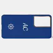 Nautische Schepen Wiel Blauw+Wit (Personaliseer) Samsung Galaxy Hoesje (Linkerkant)