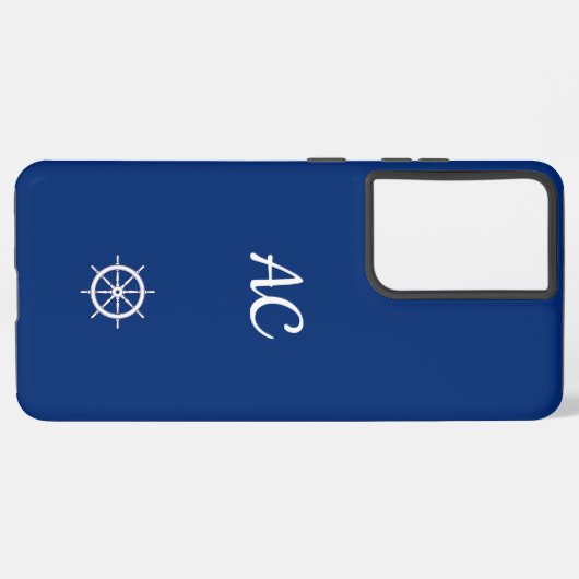 Nautische Schepen Wiel Blauw+Wit (Personaliseer) Samsung Galaxy Hoesje (Linkerkant)