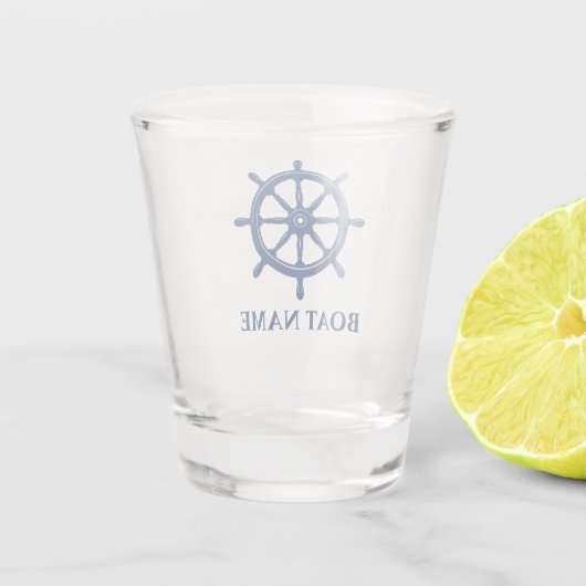 Nautische Schepen Wiel Helm met Uw Bootnaam Shot Glas (Achterkant)