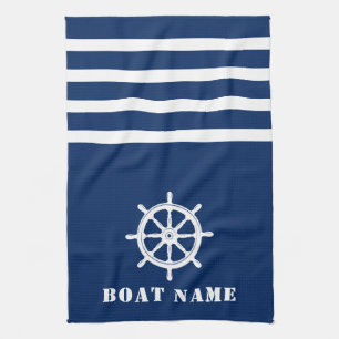 Nautische Schepen Wiel Helm Uw Boot Naam Marine Bl Theedoek