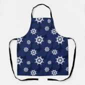 Nautische Schepen Wielen Marine Blauw en Wit Patro Schort (Voorkant)