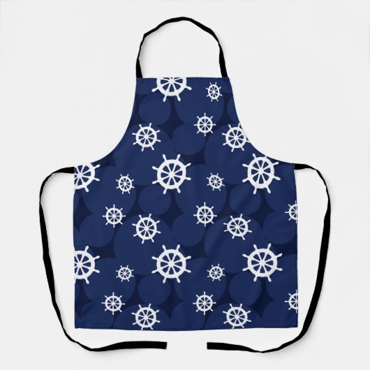 Nautische Schepen Wielen Marine Blauw en Wit Patro Schort (Voorkant)