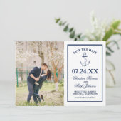 Nautische schets anker witte marine foto save the date (Staand voorkant)