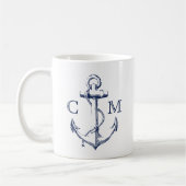 nautische schets marineblauw anker monogram koffiemok (Links)