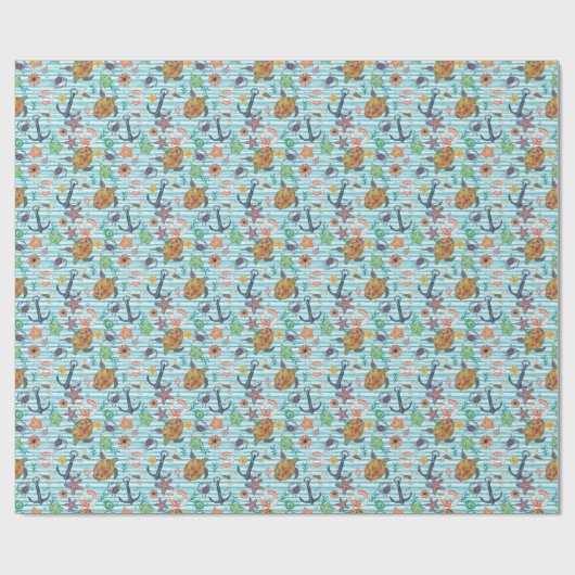 Nautische schildpadden Seagul zeesterren patroon Cadeaupapier (Vlak)