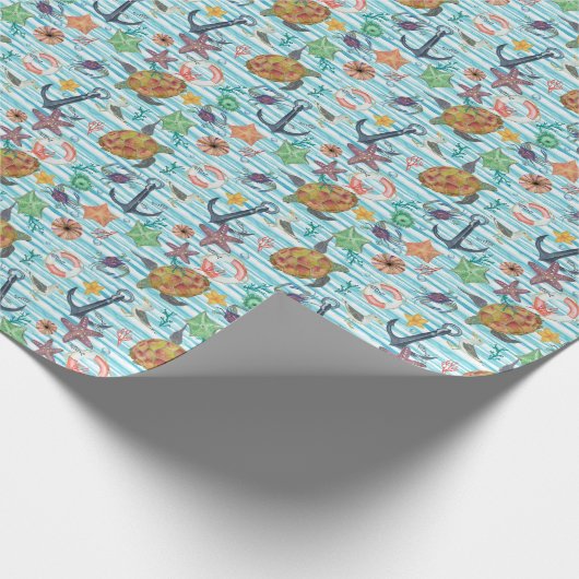Nautische schildpadden Seagul zeesterren patroon Cadeaupapier (Hoek)