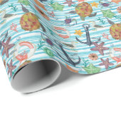 Nautische schildpadden Seagul zeesterren patroon Cadeaupapier (Rol Hoek)