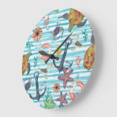 Nautische schildpadden Seagul zeesterren patroon Grote Klok (Hoek)