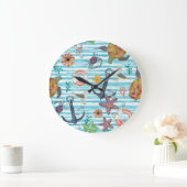 Nautische schildpadden Seagul zeesterren patroon Grote Klok (Huis)