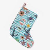 Nautische schildpadden Seagul zeesterren patroon Kleine Kerstsok (Voorkant (Hangend))