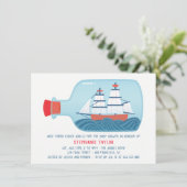 nautische schip in een fles baby douche uitnodigin kaart (Staand voorkant)