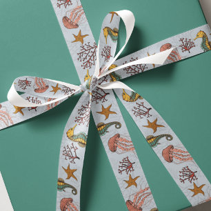 Nautische Seahorse Kwallen Zeesterren Koraal 1.5" Grosgrain Lint
