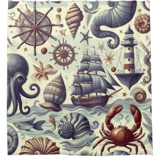  Nautische Sealife Illustratie Douchegordijn (Voorkant)