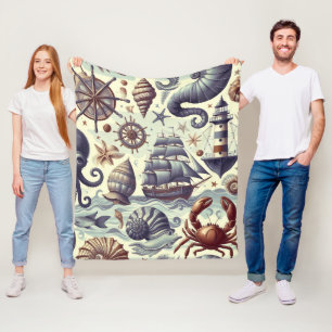  Nautische Sealife Illustratie Fleece Deken
