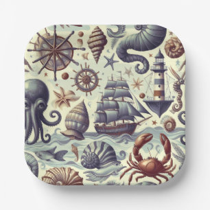  Nautische Sealife Illustratie Papieren Bordje
