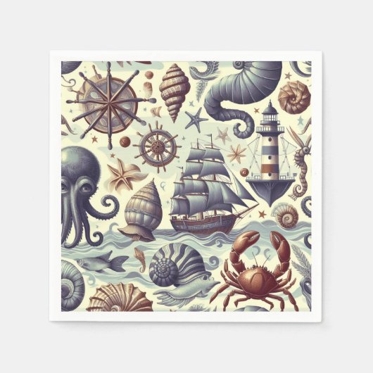 Nautische Sealife Illustratie Servet (Voorkant)