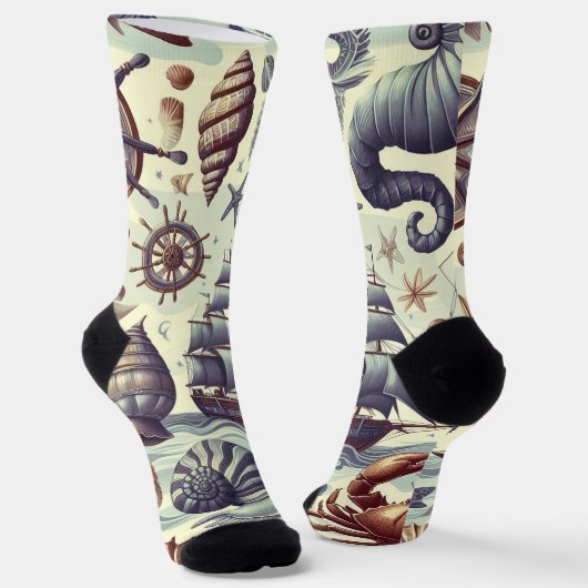 Nautische Sealife Illustratie Sokken (Gebogen)