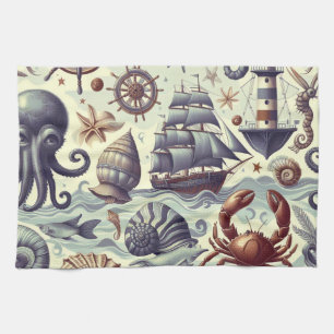  Nautische Sealife Illustratie Theedoek