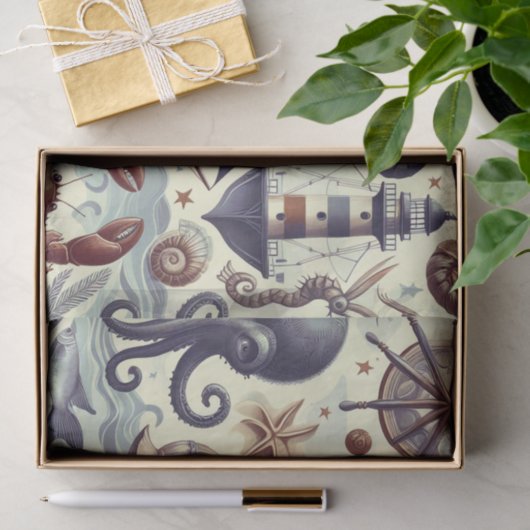  Nautische Sealife Illustratie Tissuepapier (Geschenk)