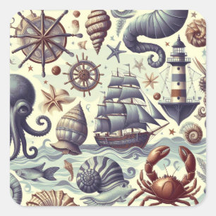  Nautische Sealife Illustratie Vierkante Sticker