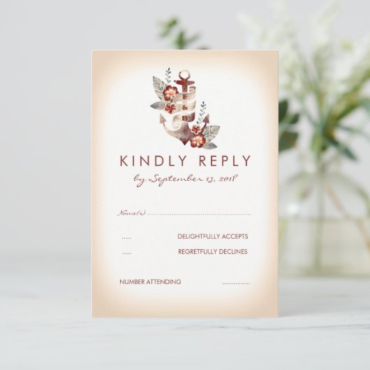 Nautische Seaside Wedding RSVP Kaart (Staand voorkant)