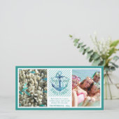 Nautische "SEAson's Groeten" - Aqua Stripes Feestdagenkaart (Staand voorkant)