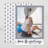 Nautische SEAsons Groeten | Gouden ankers met stre Feestdagenkaart (Voorkant / Achterkant)