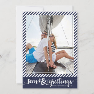Nautische SEAsons Groeten   Navy Stripes Ankers Feestdagenkaart