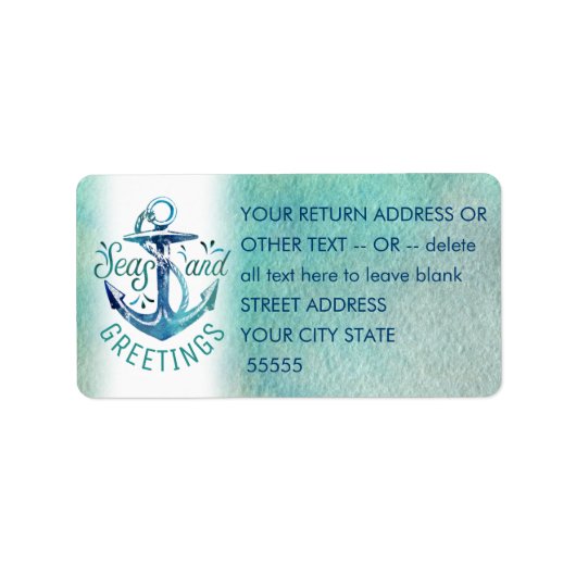 Nautische "SEAson's Groeten" Waterverf Etiket (Voorkant)